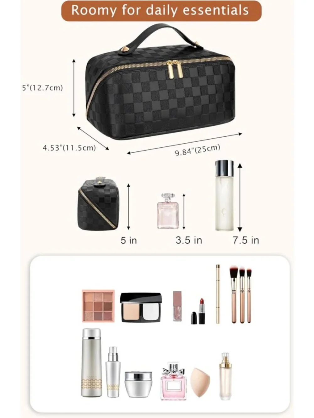 Large Capacity Waterproof Makeup Bag - Portable Travel Organizer with Dividers